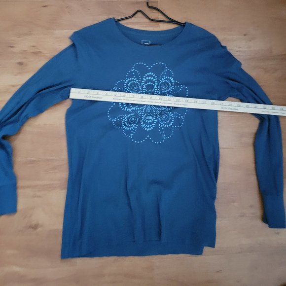 The North Face Teal Blue Snowflake Pattern Long Sleeve T Shirt Size Large - Picture 7 of 14